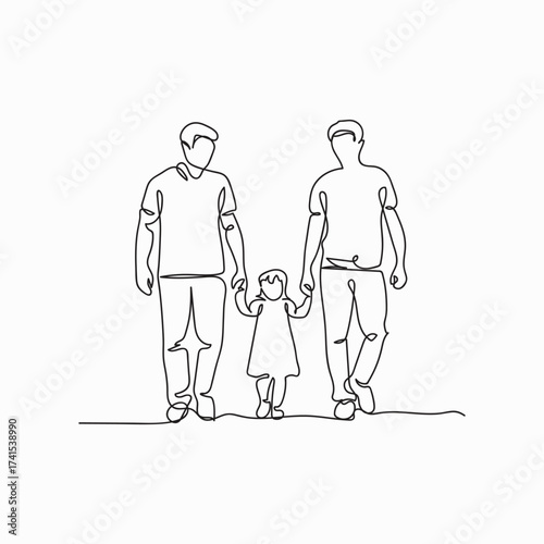 Continuous Line Art of a Family Walking Together – Minimalist One Line Drawing