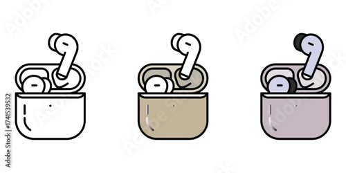 Wireless Earbuds and Charging Case Icon Set

