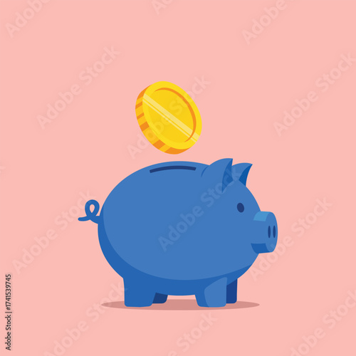 Piggy Bank with Falling Coin flat style illustration