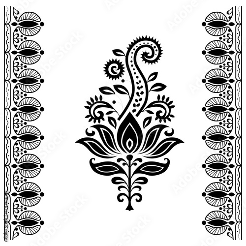 Paisley floral design isolated on white background for various applications