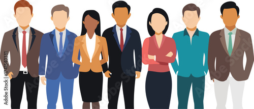 Seven Diverse Business Professionals Posed Together on White Background people group
