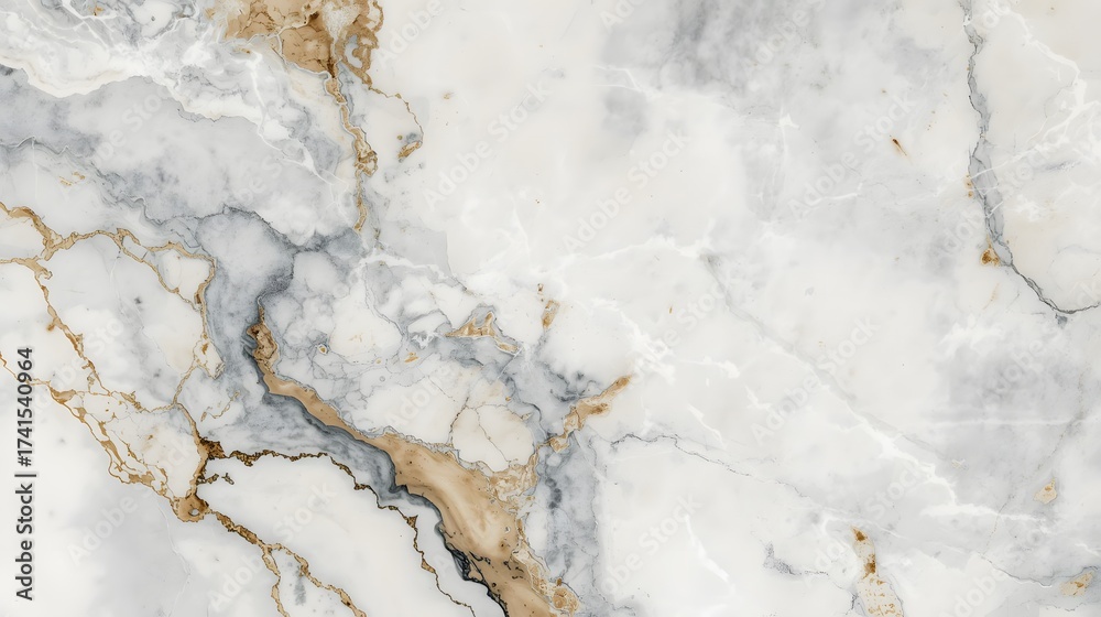 Obraz premium Elegant White Marble Texture with Gray and Gold Veins, Subtle Patterns, and a Luxurious Aesthetic Feel.