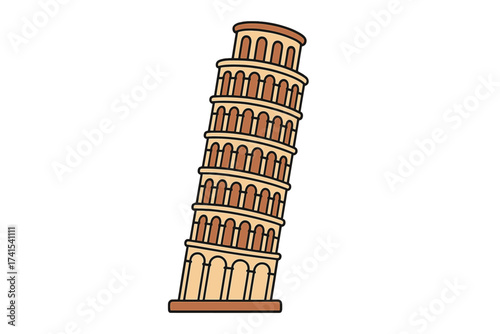 Leaning Tower of Pisa icon. Italy landmark cartoon vector illustration. Italian travel symbol. European architecture monument. Rome tourism sign. Vacation journey clipart flat design
