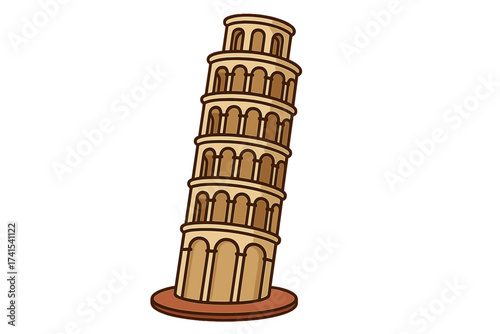 Leaning Tower of Pisa vector illustration in cute cartoon style. Famous Italian landmark icon isolated on white background. Italy travel and tourism symbol. Stock vector design.