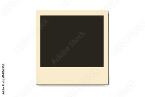 Retro photo frame with shadow on transparent background. Blank instant camera picture. Vintage empty photograph template mockup. Old memory snapshot border for design album.