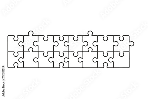 Marketing strategy puzzle concept. Jigsaw for business solutions, teamwork, and problem-solving. Metaphor for connection, integration, and completing a project. Vector.