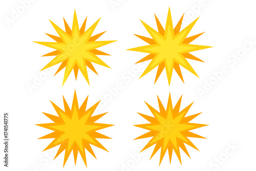 Vibrant yellow and orange starburst vector background with transparent backdrop, dynamic abstract burst shapes set in ordered pattern, bright geometric explosion illustration