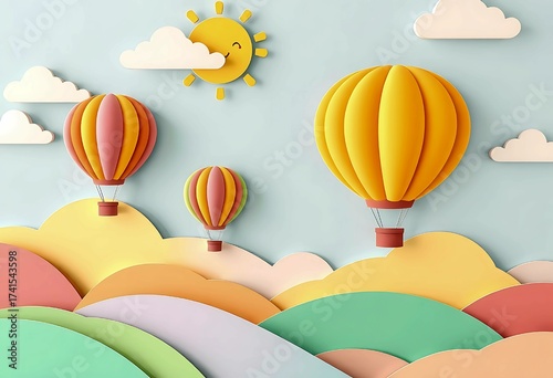 Whimsical Hot Air Balloons,Paper cut cartoon vector