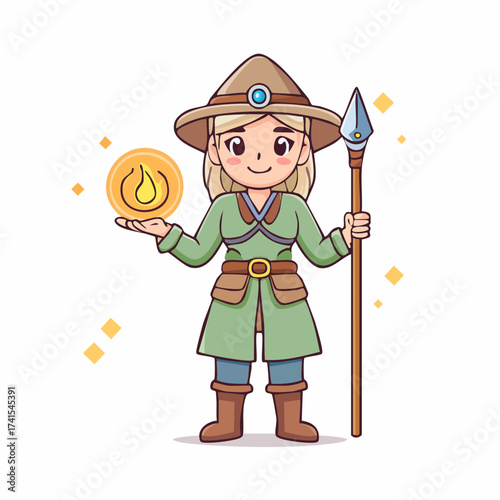 Fantasy mage girl with magic orb and staff