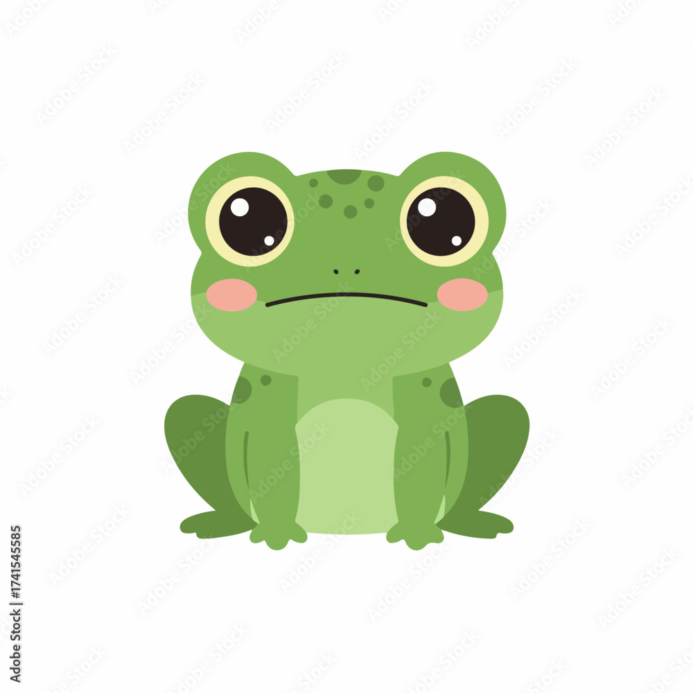 Obraz premium Cartoon Style Detailed Green Frog Sitting Amphibian Animal Illustration
