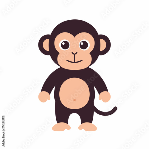 Simple Flat Style Full Body Monkey Cartoon Animal Illustration
