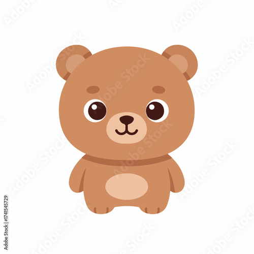 Flat Style Cute Brown Teddy Bear Lovely Animal Illustration