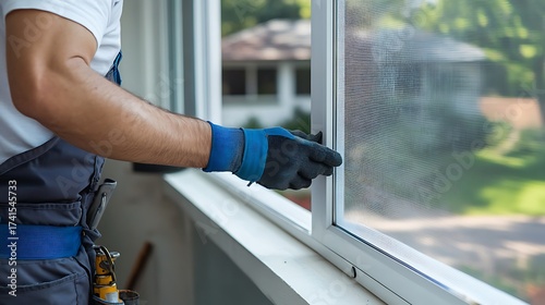 Man Installing Window Screen in Residential Home