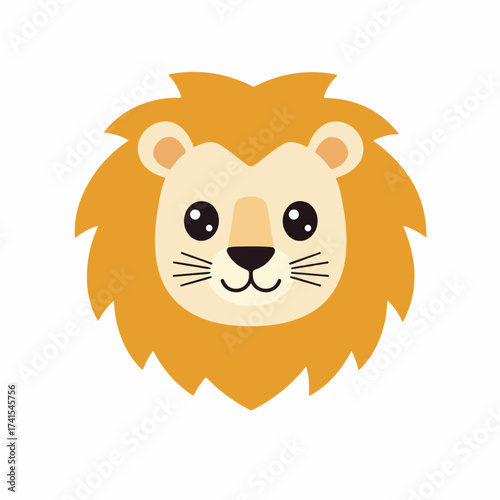 Cute Flat Style Lion Head with Mane Illustration Animal Icon