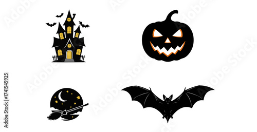 Collection of spooky halloween silhouettes featuring classic icons and festive elements