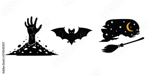 Collection of spooky halloween silhouettes featuring classic icons and creatures