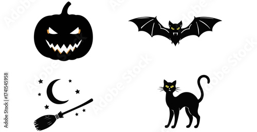 Collection of spooky halloween silhouettes for festive decorations and designs