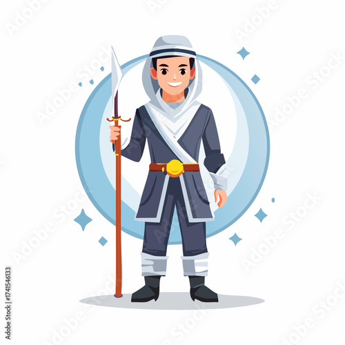 Medieval warrior with spear and hood with transparent background