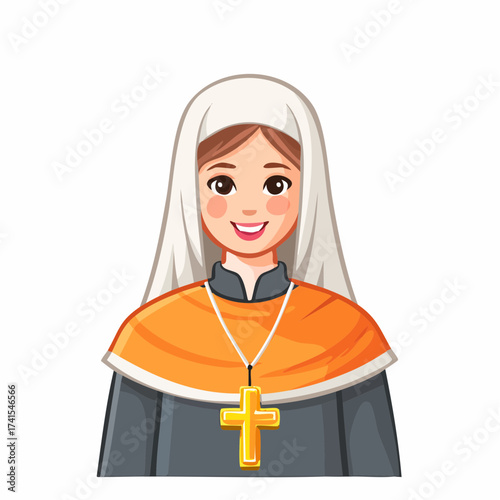 Smiling nun portrait with transparent background