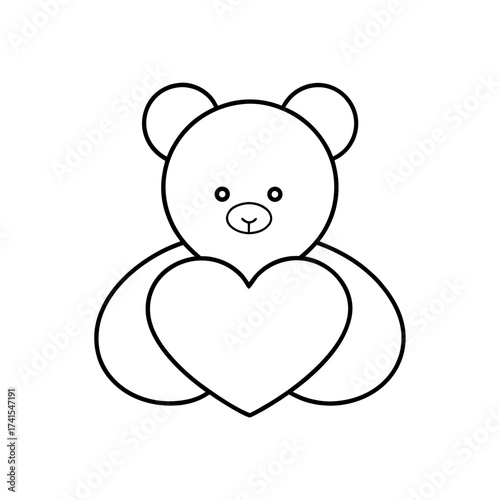 Bear holding heart line drawing simple art silhouette
