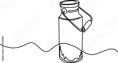 Continuous one line drawing of an vintage milk can, Continuous one line drawing of an vintage milk can, Picture of milk barrel illustration.
