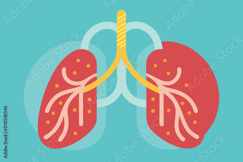 A drawing of a pair of lungs with a yellow stem