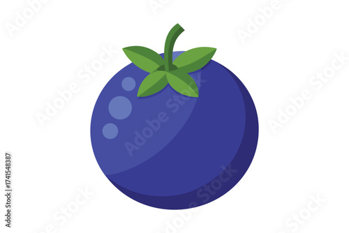 A blueberry with a green leaf on top
