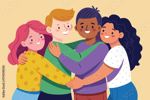 A group of people hugging each other