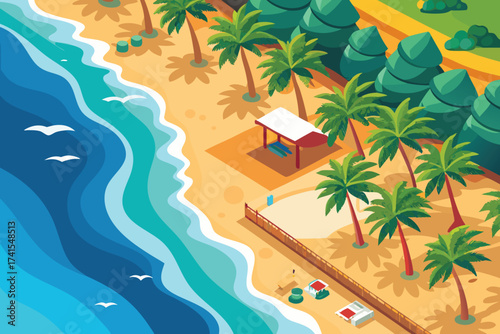 Vector illustration of a tropical beach with palm trees