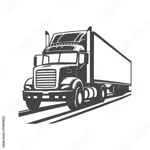 Semi-Truck Silhouette on Road Transportation Illustration