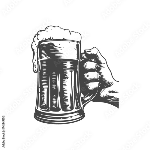 Hand holding an overflowing beer mug illustration