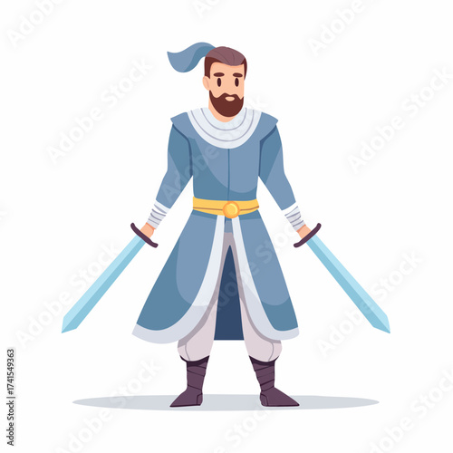 Medieval warrior with two swords with transparent background