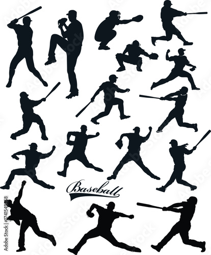Baseball Game. Baseball players in silhouettes on white background