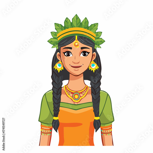 Indigenous woman portrait with traditional headdress