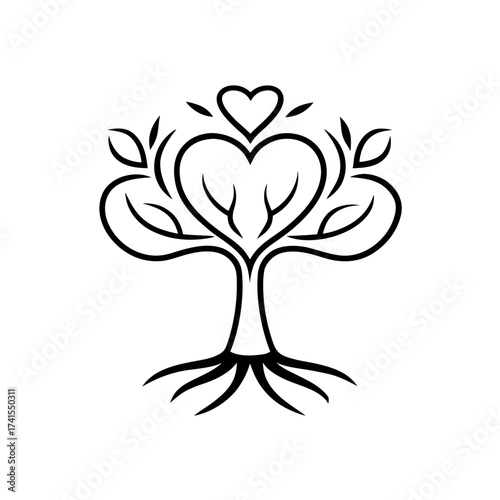 Stylized tree with heart shaped foliage silhouette