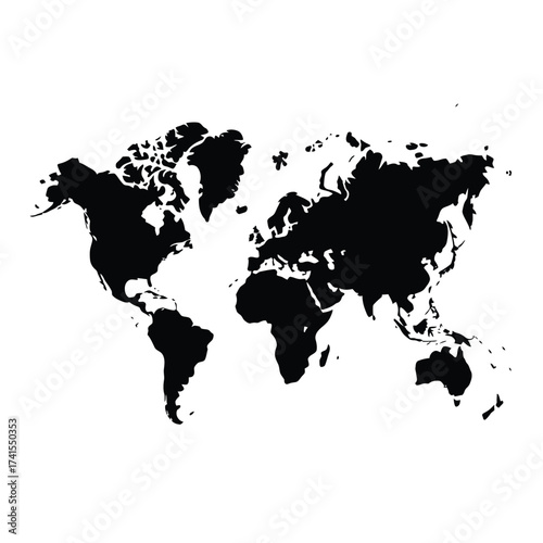 Black silhouette of the world map on a white background