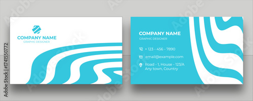 Modern Creative Lines Business Card Template in Blue and White. Contemporary Stripe Business Card Template – Clean Design. Stylish Business Card for Professional Branding