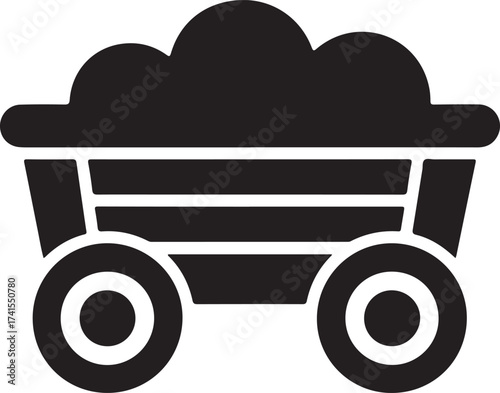 Black silhouette of a coal mining cart filled with ore