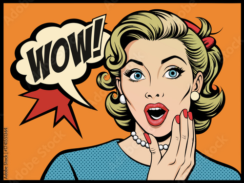 woman talking lettering Wow whispering gossip secret retro pop art comic cartoon vintage
