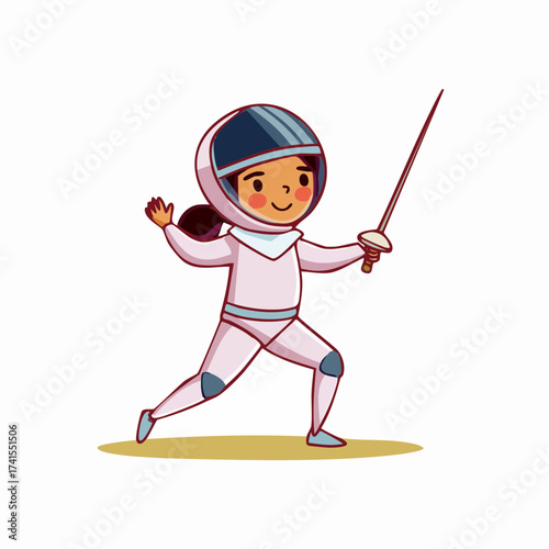 Child fencer in action with transparent background