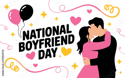 Vector art of celebrate national boyfriend day with a loving couple embracing each other