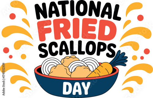 Vector art of celebrate national fried scallops day with a delicious seafood feast and crispy delight
