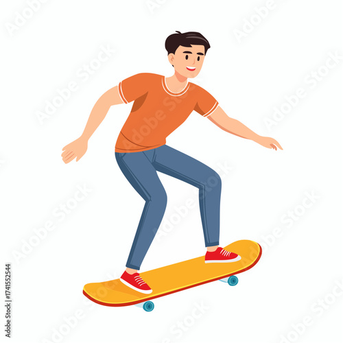 Boy skateboarding outdoors with transparent background
