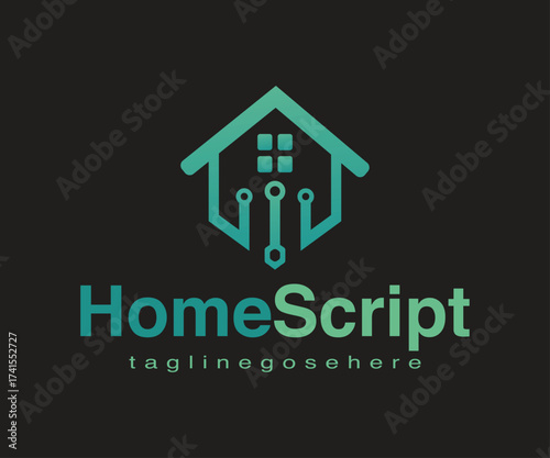 HomeScript Logo Smart Home with Circuit Pen Shape Design for Innovation Brands
