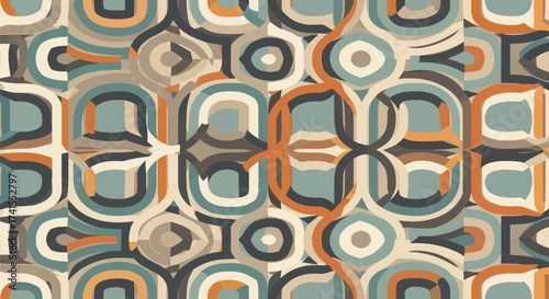 Retro circles and curved shapes in a tessellated pattern, with a 70s color palette