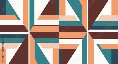 Geometric pattern Rectangles, triangles, squares, in brown, teal, cream, peach. Minimalist design