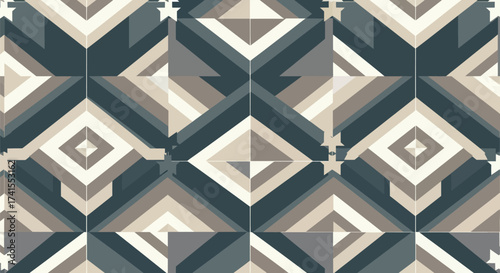 Tiled geometric pattern with repeating diamond & chevron motifs