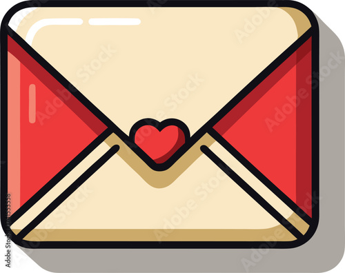 Cute red envelope with heart symbol for love letters and valentines day
