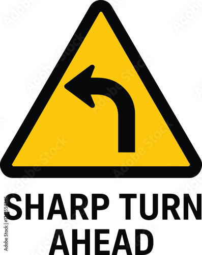 Sharp left turn ahead warning sign road safety symbol graphic vector