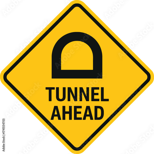 Yellow diamond tunnel ahead warning sign for road safety and travel guidance vector